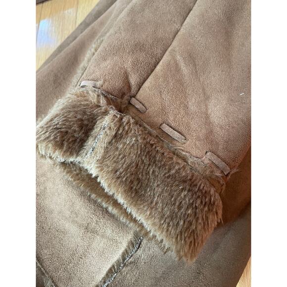 Womans Dream Lady Vntg Faux Suede/Sherling Jacket w/ Stitching, Brown, L, Italy - Picture 4 of 9